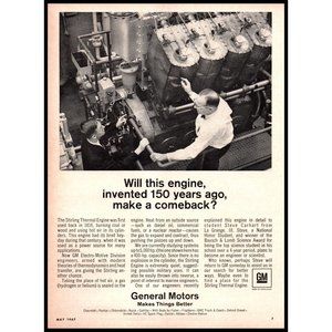 1967 GM Research Division Stirling Thermal Engine Vintage Print Ad Wall Art